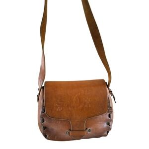 Vintage Hand Tooled Leather Crossbody Bag Boho Western Saddle Purse Mushrooms